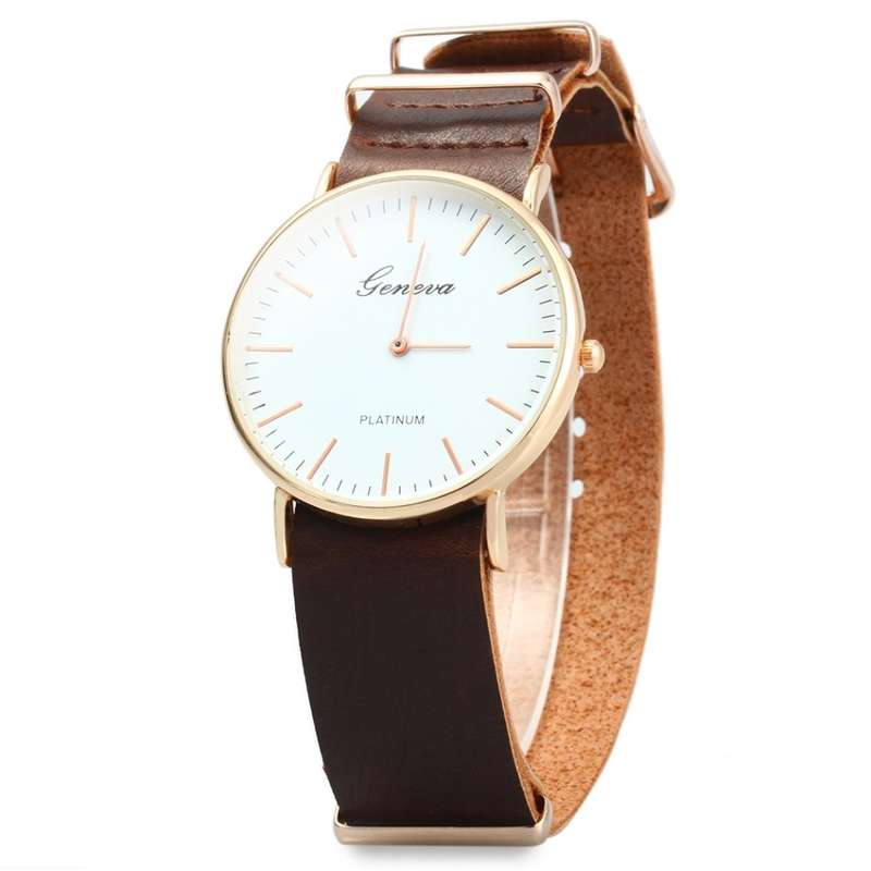 Geneva JYY001 Male Female Casual Quartz Wrist Watch with Leather Band