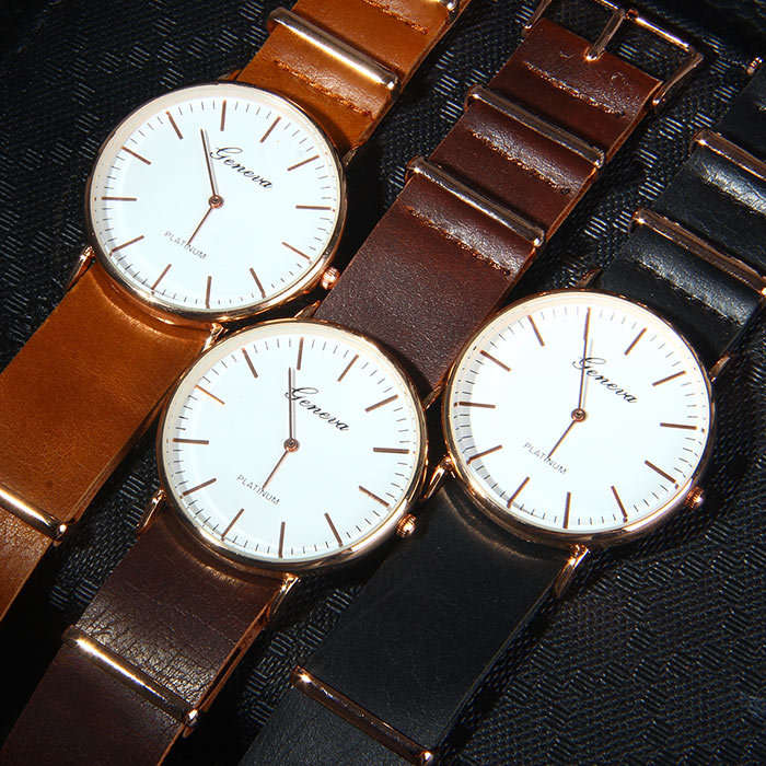 Geneva JYY001 Male Female Casual Quartz Wrist Watch with Leather Band