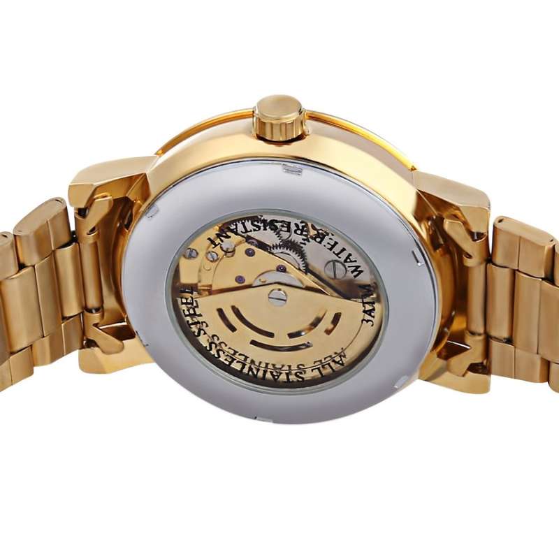 WINNER F1205334 Male Auto Mechanical Watch Hollow Dial Luminous Stainless Steel Band Wristwatch