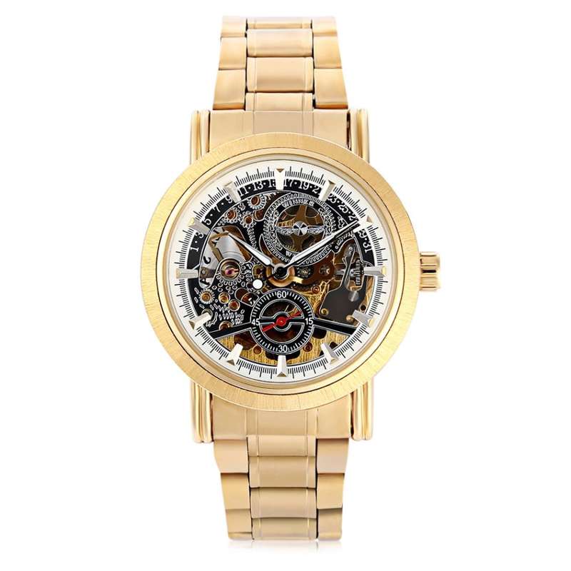 WINNER F1205334 Male Auto Mechanical Watch Hollow Dial Luminous Stainless Steel Band Wristwatch
