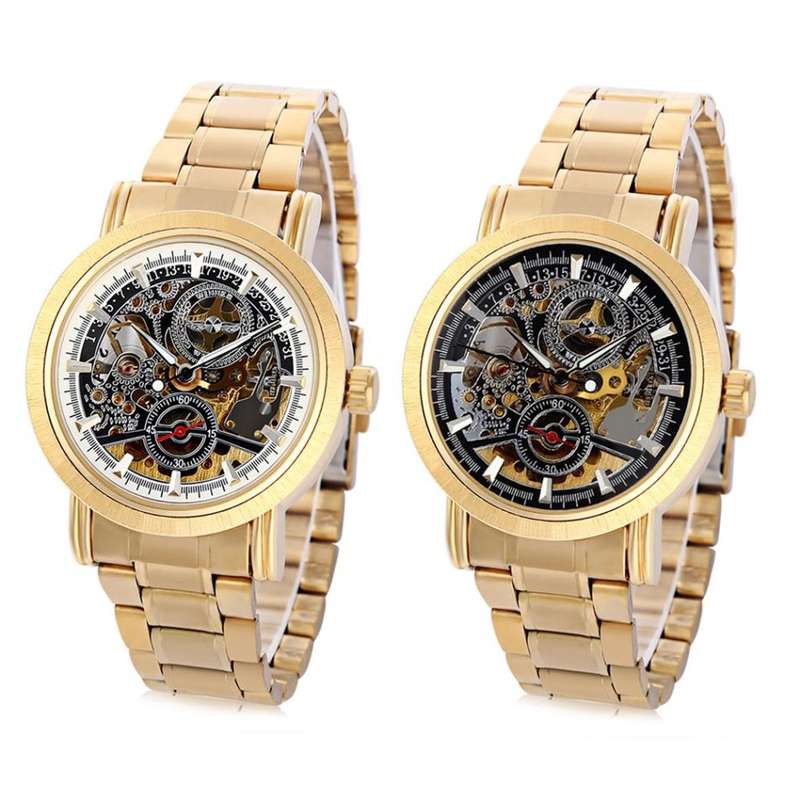 WINNER F1205334 Male Auto Mechanical Watch Hollow Dial Luminous Stainless Steel Band Wristwatch