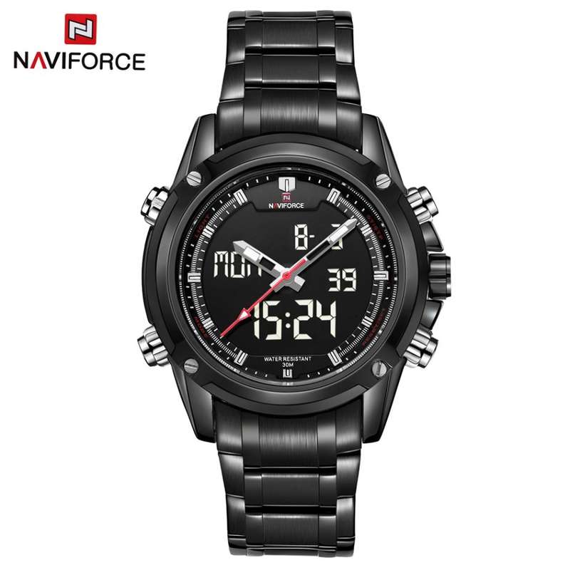 NAVIFORCE NF9050 Luxury Dual Movt Men Quarz Watches Analog Digital LED Sport Military Wrist Watch