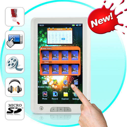 4GB Touch Screen 7" High Resolution Digital Ebook Reader, Super Media Player