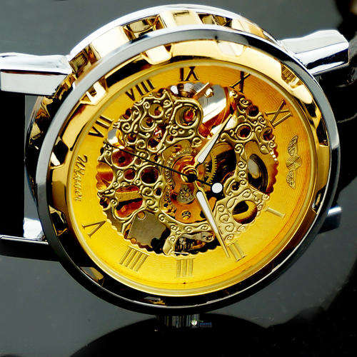 COOL Skeleton Men's Automatic Mechanical Wrist watch Leather Clock Dial