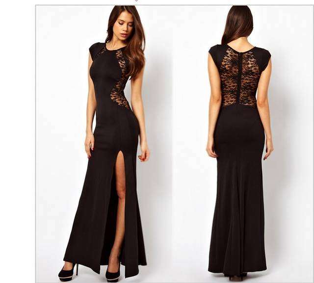 Sexy Womens Long Sleeve V Neck Lace Club Evening Cocktail Party Long Maxi Dress