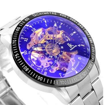 IK colouring Skeleton Men's Automatic Mechanical Night Vision Waterproof Wrist watch Silver Band