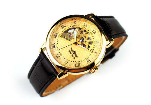 Skeleton Men's Automatic Mechanical Wrist watch Leather Clock Dial
