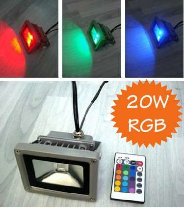 20 WATT MULTI COLOUR LED FLOODLIGHT + REMOTE