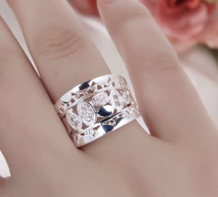 Women New Fashion Natural Crystal 925 Solid Sterling Silver Ring SIZE 6