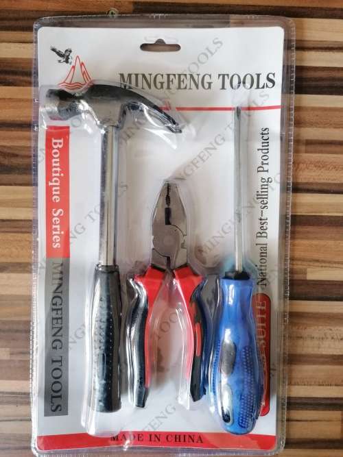 3 Piece Tool Set with Hammer, Flat Screwdriver and Pliers