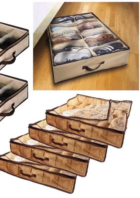 4 X 12 Pocket Organizer Holder Shoe Box  Under Bed Foldable Shoe Container Storage