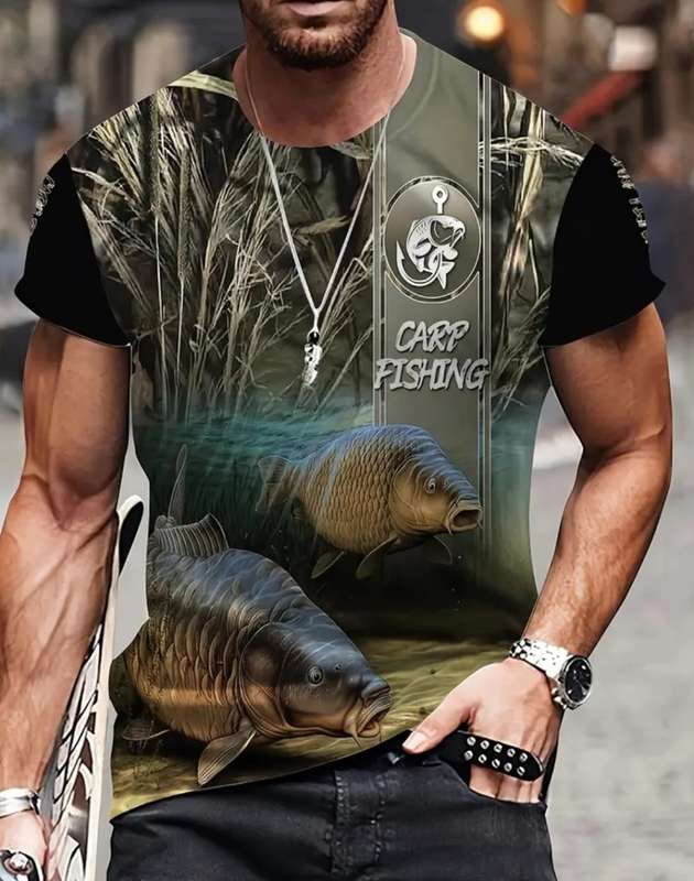 This weekend only!!! 3D Fishing Print, Men`s Mid Stretch Breathable T-shirt . Size L (40)
