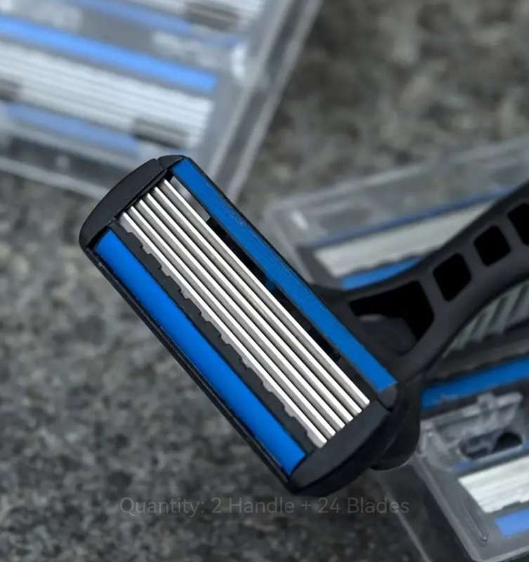 Special!! Men`s Manual Shaver Set, 2 Handle + 24 Blades, Safety Razor 6-Layers Stainless Steel