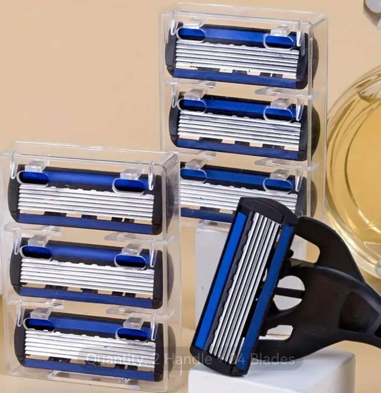 Special!! Men`s Manual Shaver Set, 2 Handle + 24 Blades, Safety Razor 6-Layers Stainless Steel