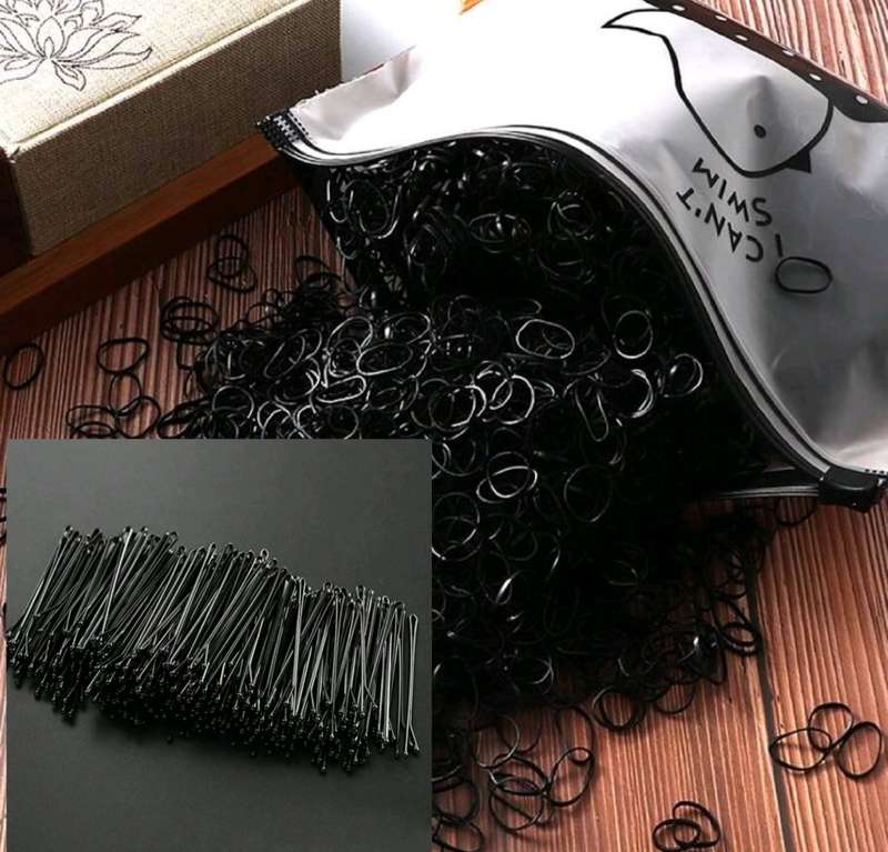 100pc Black Hair Clips and 960pc Small Hair Bands