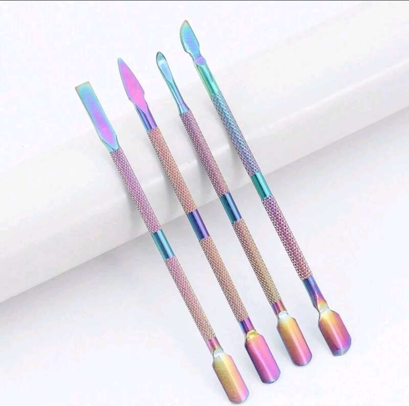 4pcs Nail Art Cuticle Pusher Set Double-Ended Stainless Steel Peeler Scraper Gel Nail Polish Remover