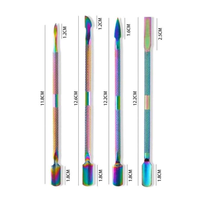 4pcs Nail Art Cuticle Pusher Set Double-Ended Stainless Steel Peeler Scraper Gel Nail Polish Remover