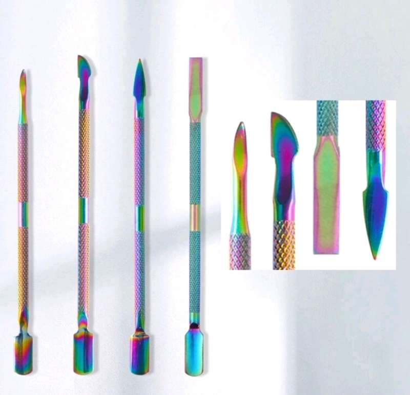 4pcs Nail Art Cuticle Pusher Set Double-Ended Stainless Steel Peeler Scraper Gel Nail Polish Remover
