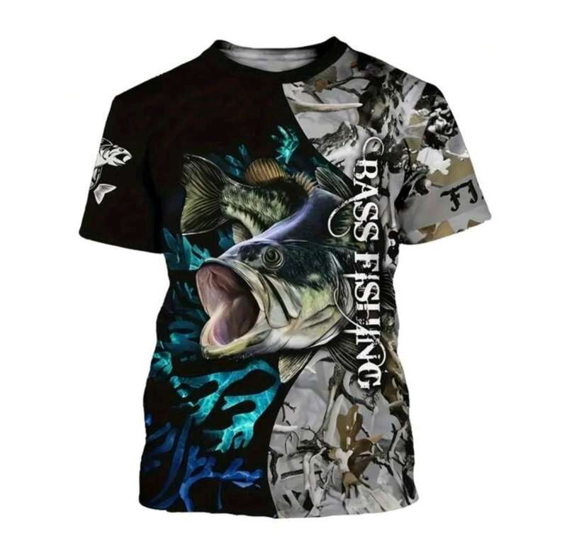 This weekend only!!! Men 3D Fishing Print Short Sleeve Round Neck T-Shirt, Summer Outdoor Sport (M)