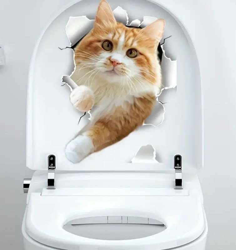 1PC 3D Cartoon Cats Wall Stickers, Peel And Stick Wall Stickers For Nursery Room Toilet Kitchen