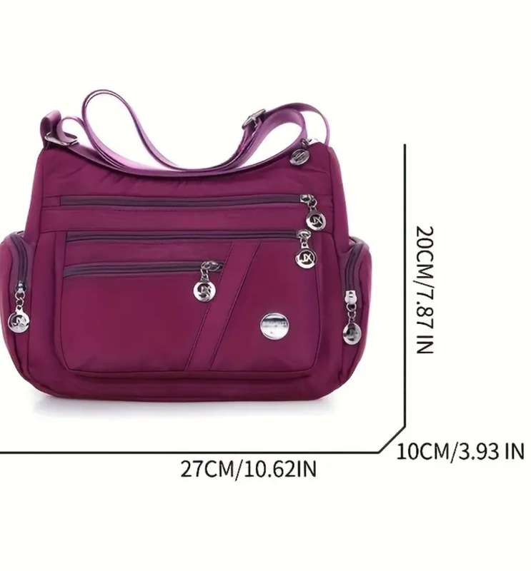 Waterproof Nylon Shoulder Bag, Solid Color Crossbody Bag For Hanging Out & Daily Use