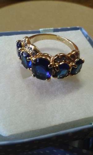 Sapphire Ring with Simulated Diamonds