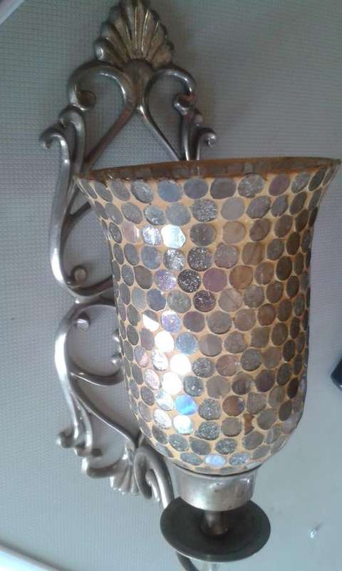 Beautifull Vintage Silver Wall Sconce Candle Holder with Stunning Decorative Glass