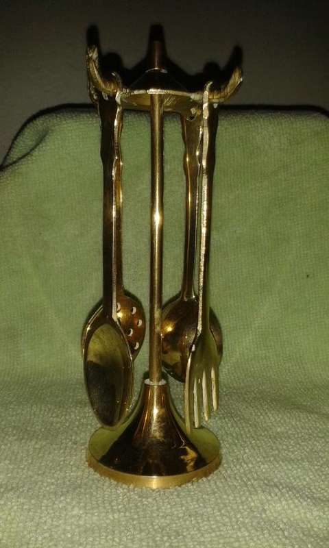 Beautifull Vintage Brass Cutlery Set on Stand