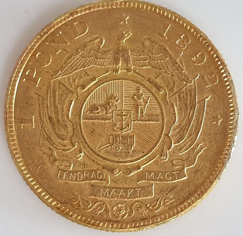 Kruger Pond Rand Gold - RARE Double Shaft - 1892 Gold Coin 1 Pond Kruger Rand Gold Pond