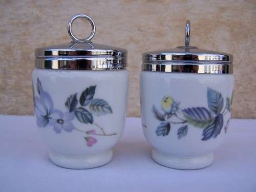 pair double Royal Worcester coddlers ... used, with flowers !!!