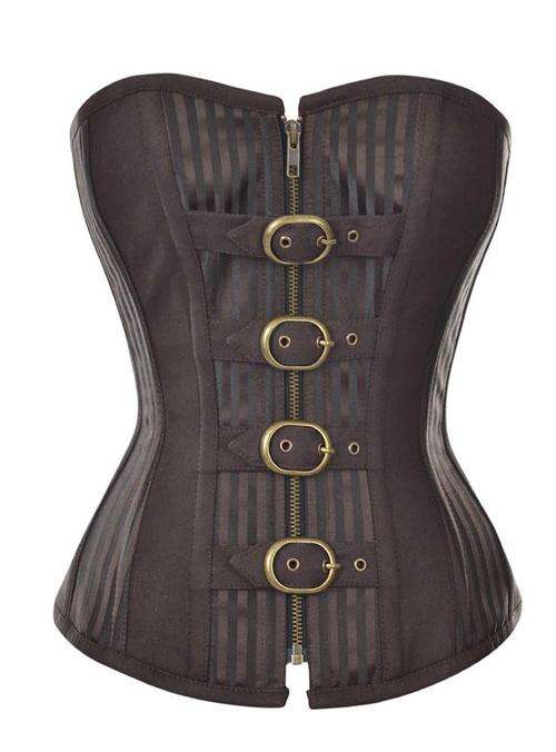 Steampunk Brown Striped Steel Bone Zipper Corset   S / M/ L/ XL / 2XL