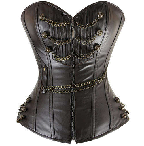 Maroon Chains Steam punk Corset     S,M,L,XL,2XL