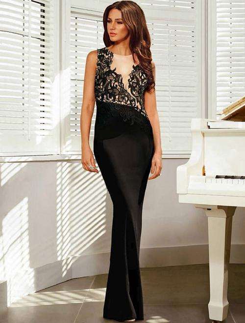 Mesh Trim Maxi Dress    M / L