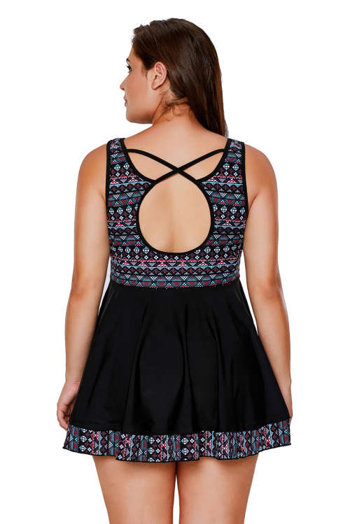 Tribal Print Accent Swimdress and Short Set  Swimwear - M/L/XL/2XL/3XL