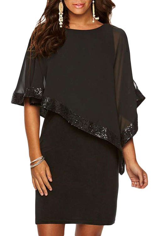 Sequined Poncho Mini Dress - S/M/L/XL