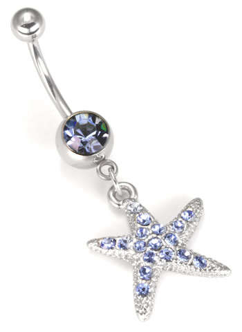 14g 7/16" STARFISH belly button ring LIGHT BLUE