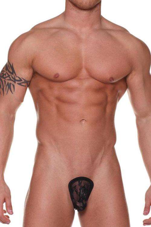 Sexy Lace Men's C-String Thong - Black