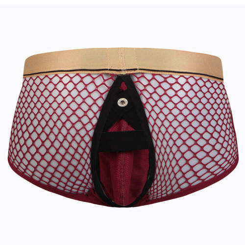 Mesh Boxer With Open Back and Removable Penis Pouch - Red S/M (In Stock)