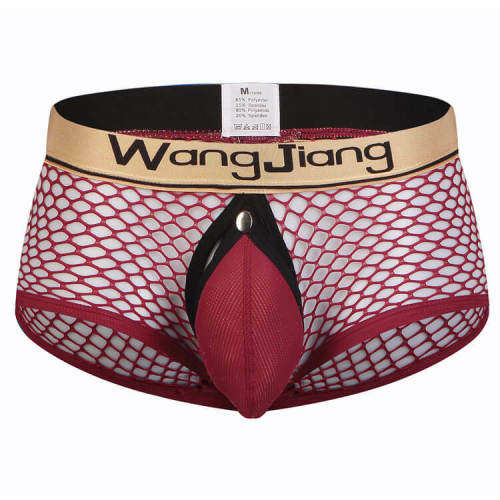 Mesh Boxer With Open Back and Removable Penis Pouch - Red S/M (In Stock)