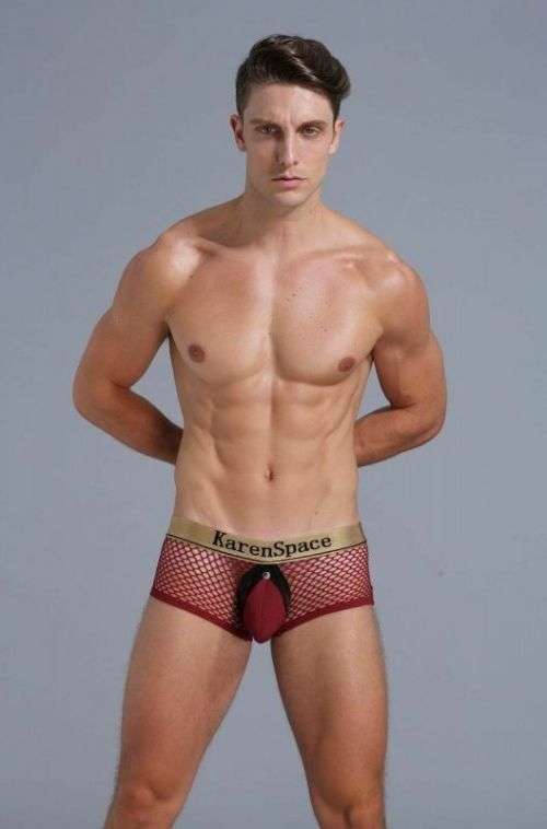 Mesh Boxer With Open Back and Removable Penis Pouch - Red S/M (In Stock)
