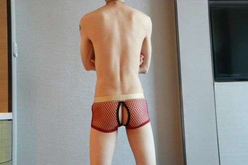 Mesh Boxer With Open Back and Removable Penis Pouch - Red S/M (In Stock)