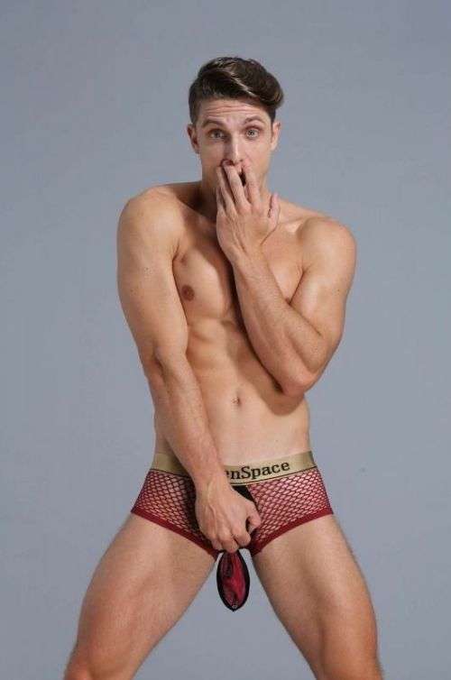 Mesh Boxer With Open Back and Removable Penis Pouch - Red S/M (In Stock)