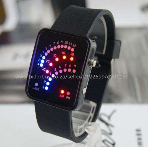 Red Blue LED Fan Watch (Black Silicon Band)