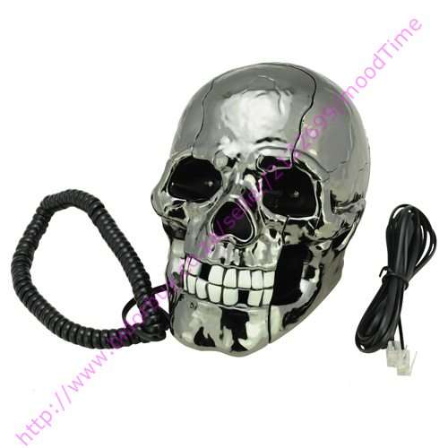 Skull Shaped Wired Telephone (Silver)