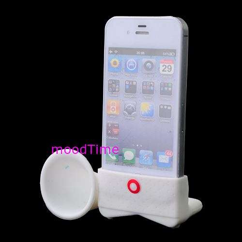 Silicone Horn Stand Amplifier for iPhone 5 - White (In Stock)