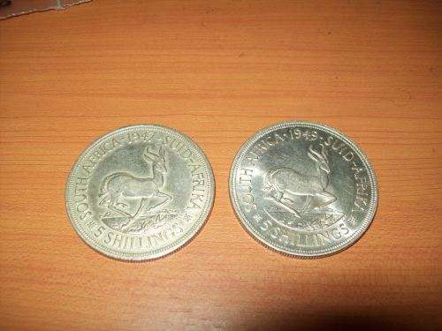 Relisting: 2 x FIVE SHILLINGS (1947 & 1949) 80% SILVER BULLION low start!