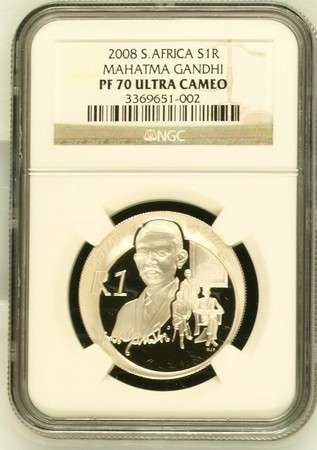 2008 Protea Silver R1 - Mahatma Gandhi *** NGC GRADED PF70UC ***