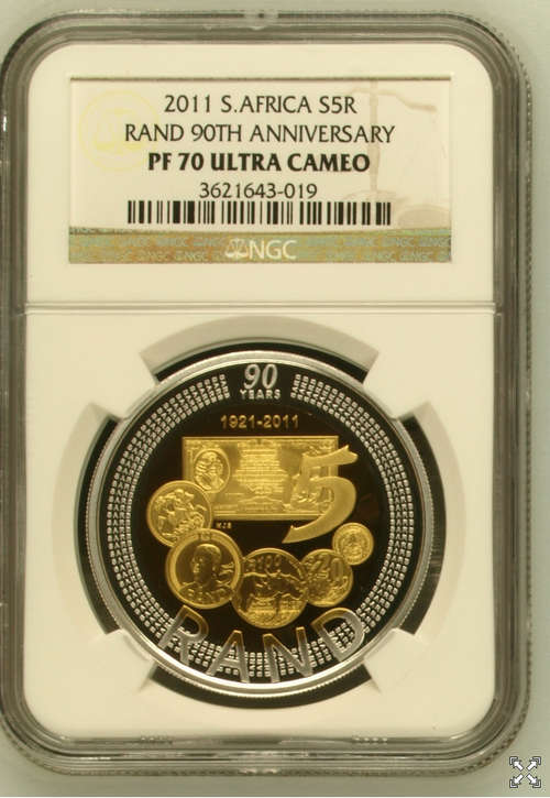 2011 SARB 90th Anniversary Silver Bi-Colour Crown *** NGC 70 *** !!! Perfect Proof