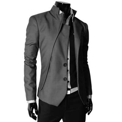 Fashionable Style Asymmetric Design Stand Collar Slimming Two Buttons Blazer For Men