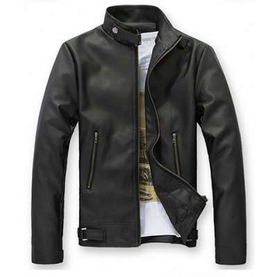 Stylish Solid Color Stand Collar Zipper Embellished Long Sleeves Men's PU Leather Coat